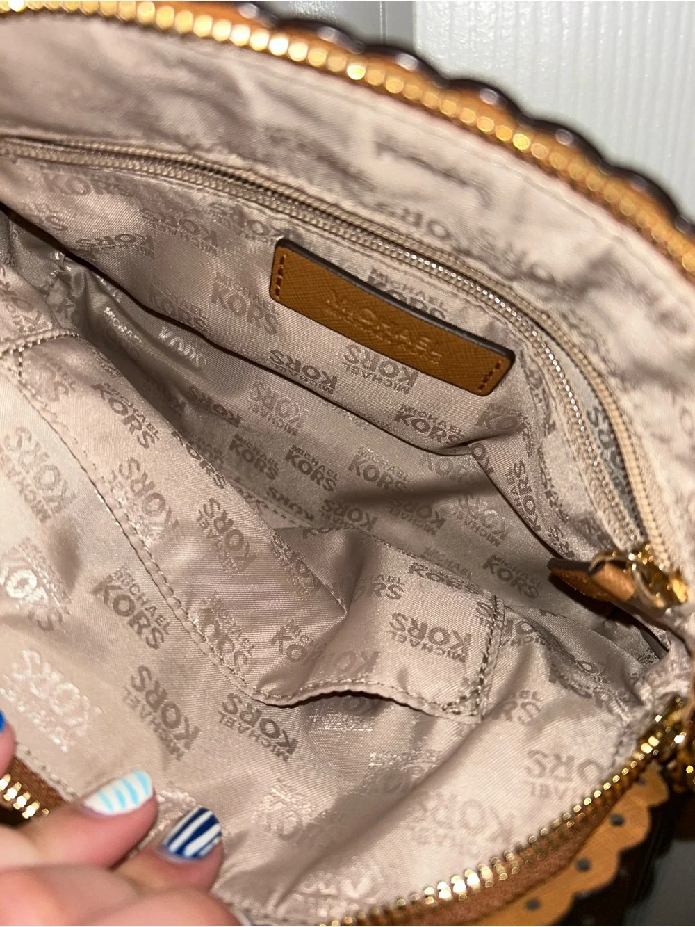Michael Kors Brown Cindy Dome Signature Crossbody Bag with Gold Accent